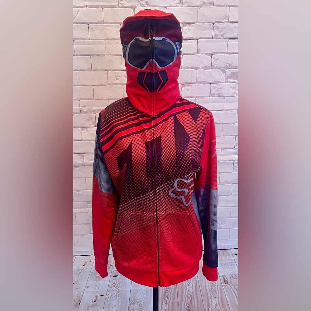 🦊 Fox Racing Full-Zip Hoodie with Mesh Face Hood – Unisex – Size L (14/16)
